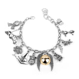 Movie HP Potter Deathly Hallows Bracelet Time Turner Hogwarts School Logo Bangles Bracelets for Women Men Jewelry Gift